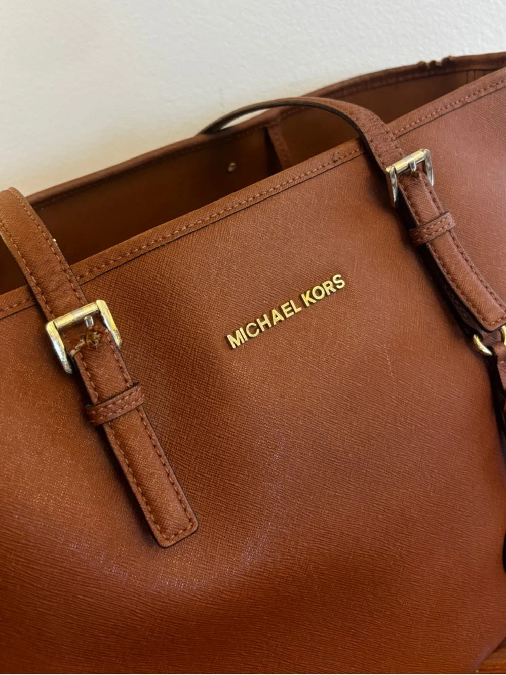 Michael Kors Jet Set Saffiano Leather Tote Brown MK Bag